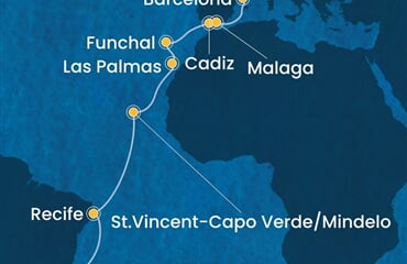 Costa Serena - Brazílie, Kapverdy, Španělsko, Portugalsko, Francie (z Rio de Janeira)