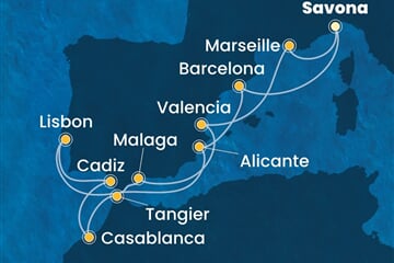 Costa Serena - Itálie, Španělsko, Portugalsko, Maroko, Francie (ze Savony)