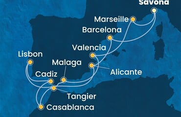 Costa Serena - Itálie, Španělsko, Portugalsko, Maroko, Francie (ze Savony)