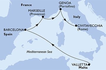 MSC WORLD EUROPA - Málta, Spanyolország, Franciaország, Olaszország (a Valetta-ből)