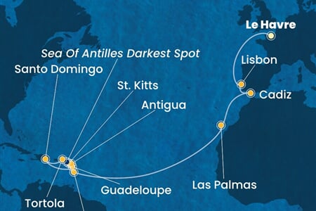 Costa Favolosa - Francie, Portugalsko, Španělsko, Nizozemské Antily, Panenské o. (britské), ... (Le Havre)