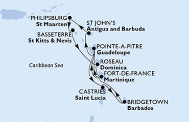 MSC Meraviglia - Barbados, Martinik, Guadeloupe, Antigua a Barbuda, Nizozemské Antily, ... (Bridgetown)