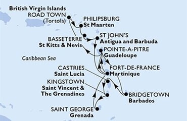 MSC Virtuosa - Martinik, Guadeloupe, Panenské o. (britské), Nizozemské Antily, Sv.Kryštof a Nevis, ... (Fort-de-France)