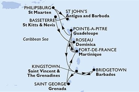 MSC MERAVIGLIA - Barbados, Saint Vincentés és Grenadine, Grenada, Martinique, Guadeloupe, ... (a Bridgetown-ből)