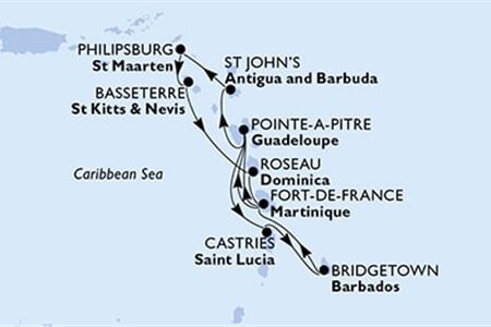 MSC MERAVIGLIA - Barbados, Martinik, Guadeloupe, Antigua a Barbuda, Nizozemské Antily, ... (Bridgetown)