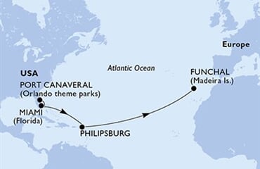 MSC Grandiosa - USA, Nizozemské Antily, Portugalsko (z Port Canaveralu)