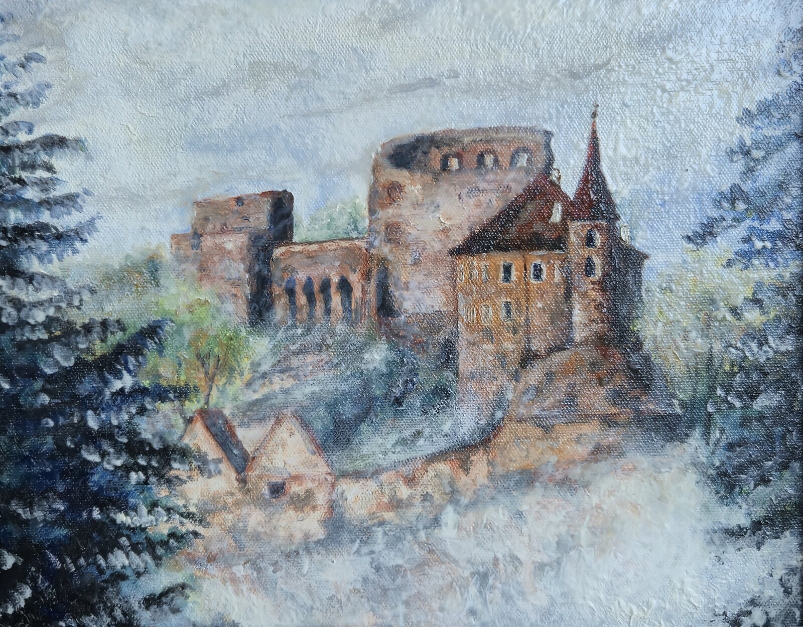 Jakub Neumann: Hrad Velhartice v mlze, 24 × 30 cm