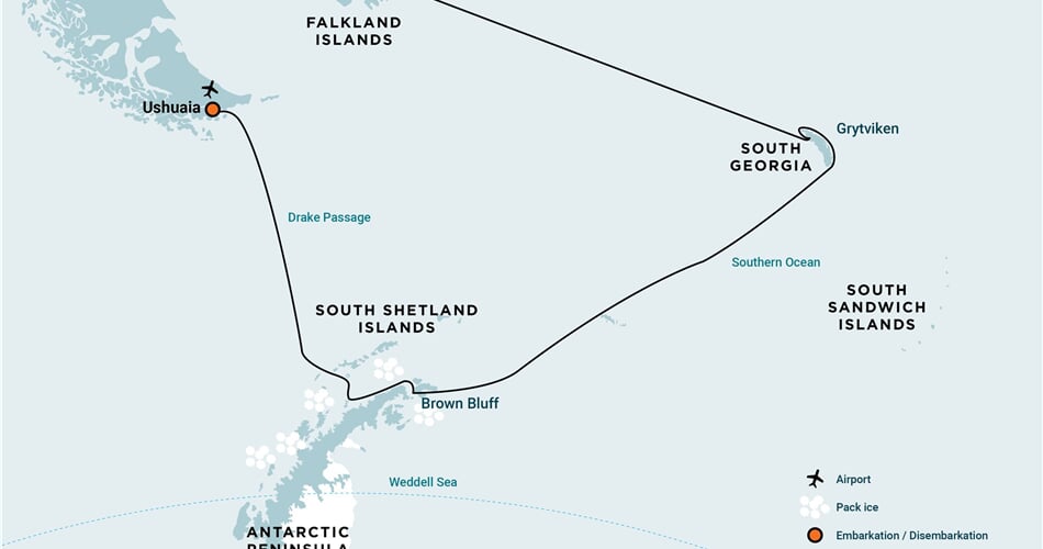 Trasa plavby Oceanwide Expedition OW-PLA21-26