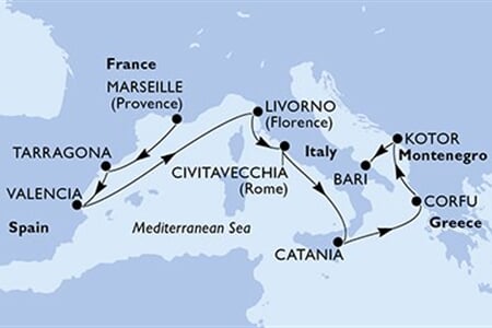 MSC ORCHESTRA - Franciaország, Spanyolország, Olaszország, Görögország, Montenegró (a Marseille-ből)