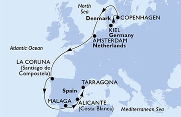 MSC Euribia - Německo, Dánsko, Nizozemí, Španělsko (z Kielu)