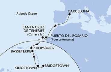 MSC Seaview - Španělsko, Nizozemské Antily, Sv.Kryštof a Nevis, Sv.Vincenc a Grenadiny, Barbados (z Barcelony)