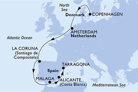 MSC EURIBIA - Dánia, Hollandia, Spanyolország (a Koppenhága-ből)