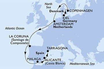 MSC Euribia - Německo, Dánsko, Nizozemí, Španělsko (z Kielu)