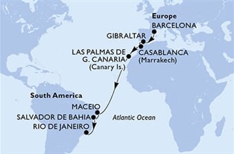 MSC Splendida - Španělsko, Gibraltar, Maroko, Brazílie (z Barcelony)