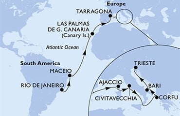 MSC Splendida - Brazílie, Španělsko, Francie, Itálie, Řecko (z Rio de Janeira)