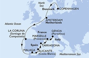MSC Euribia - Dánsko, Nizozemí, Španělsko, Francie, Itálie (z Kodaně)