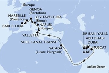 MSC World Europa - Arabské emiráty, Omán, Egypt, Malta, Itálie, ... (z Dubaje)