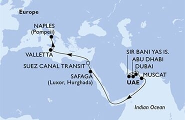 MSC World Europa - Arabské emiráty, Omán, Egypt, Malta, Itálie (z Dubaje)