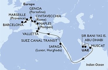 MSC World Europa - Arabské emiráty, Omán, Egypt, Malta, Itálie, ... (z Abú Dhabí)