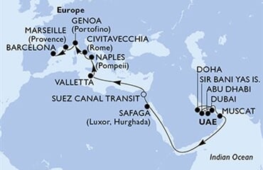 MSC World Europa - Katar, Arabské emiráty, Omán, Egypt, Malta, ... (Dauhá)