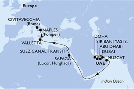 MSC World Europa - Katar, Arabské emiráty, Omán, Egypt, Malta, ... (Dauhá)