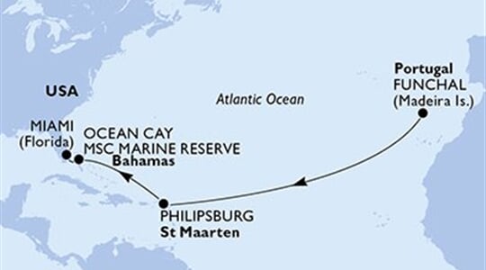 MSC Poesia - Portugalsko, Nizozemské Antily, Bahamy, USA (Funchal)