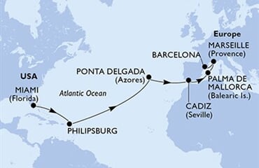 MSC Seashore - USA, Nizozemské Antily, Portugalsko, Španělsko, Francie (z Miami)