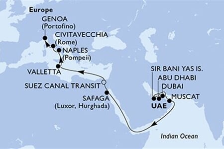 MSC WORLD EUROPA - Egyesült Arab Emirátusok, Omán, Egyiptom, Málta, Olaszország (a Dubaj-ból)