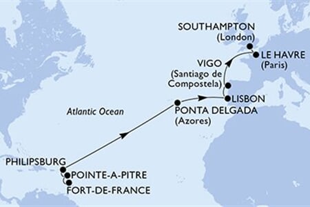 MSC MERAVIGLIA - Martinique, Guadeloupe, Holland Antillák, Portúgalia, Spanyolország, ... (a Fort-de-France-ből)