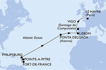MSC MERAVIGLIA - Martinique, Guadeloupe, Holland Antillák, Portúgalia, Spanyolország, ... (a Fort-de-France-ből)