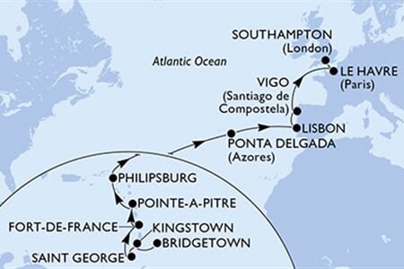 MSC MERAVIGLIA - Barbados, Saint Vincentés és Grenadine, Grenada, Martinique, Guadeloupe, ... (a Bridgetown-ből)