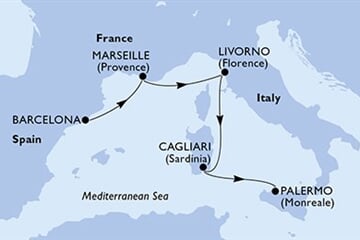 MSC SPLENDIDA - Spanyolország, Franciaország, Olaszország (a Barcelona-ből)
