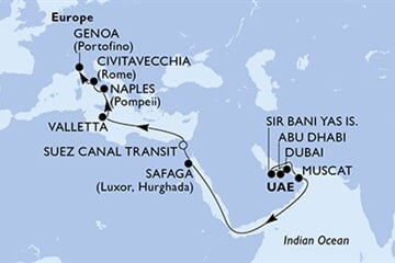MSC WORLD EUROPA - Arabské emiráty, Omán, Egypt, Malta, Itálie (z Dubaje)