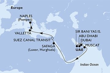 MSC WORLD EUROPA - Arabské emiráty, Omán, Egypt, Malta, Itálie (z Dubaje)