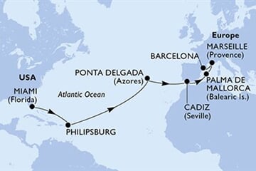 MSC SEASHORE - USA, Nizozemské Antily, Portugalsko, Španělsko, Francie (z Miami)