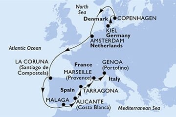 MSC Euribia - Německo, Dánsko, Nizozemí, Španělsko, Francie, ... (z Kielu)