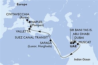 MSC World Europa - Arabské emiráty, Omán, Egypt, Malta, Itálie (z Dubaje)