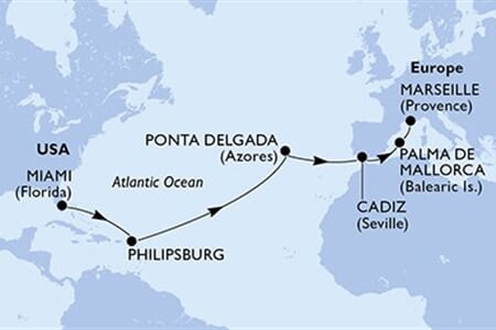 MSC SEASHORE - Amerikai Egyesült Államok, Holland Antillák, Portúgalia, Spanyolország, Franciaország (a Miami-ből)