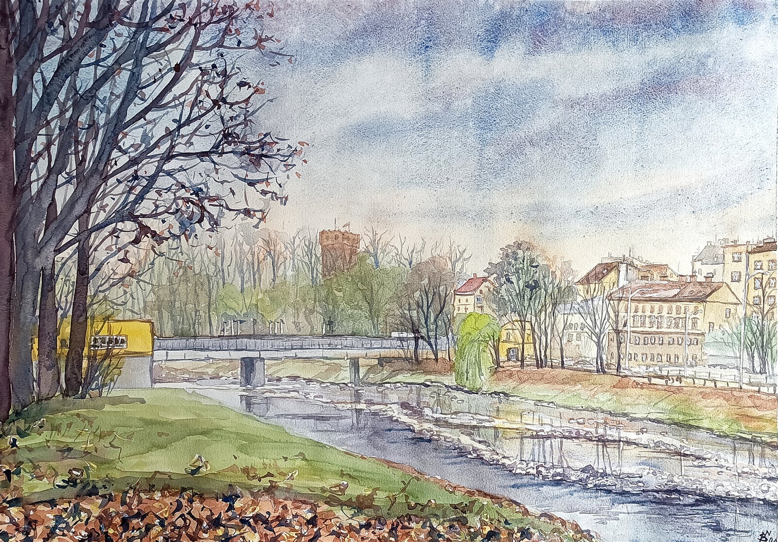 Blažena Niemcová : Český Těšín, most Družby, 50 × 70 cm