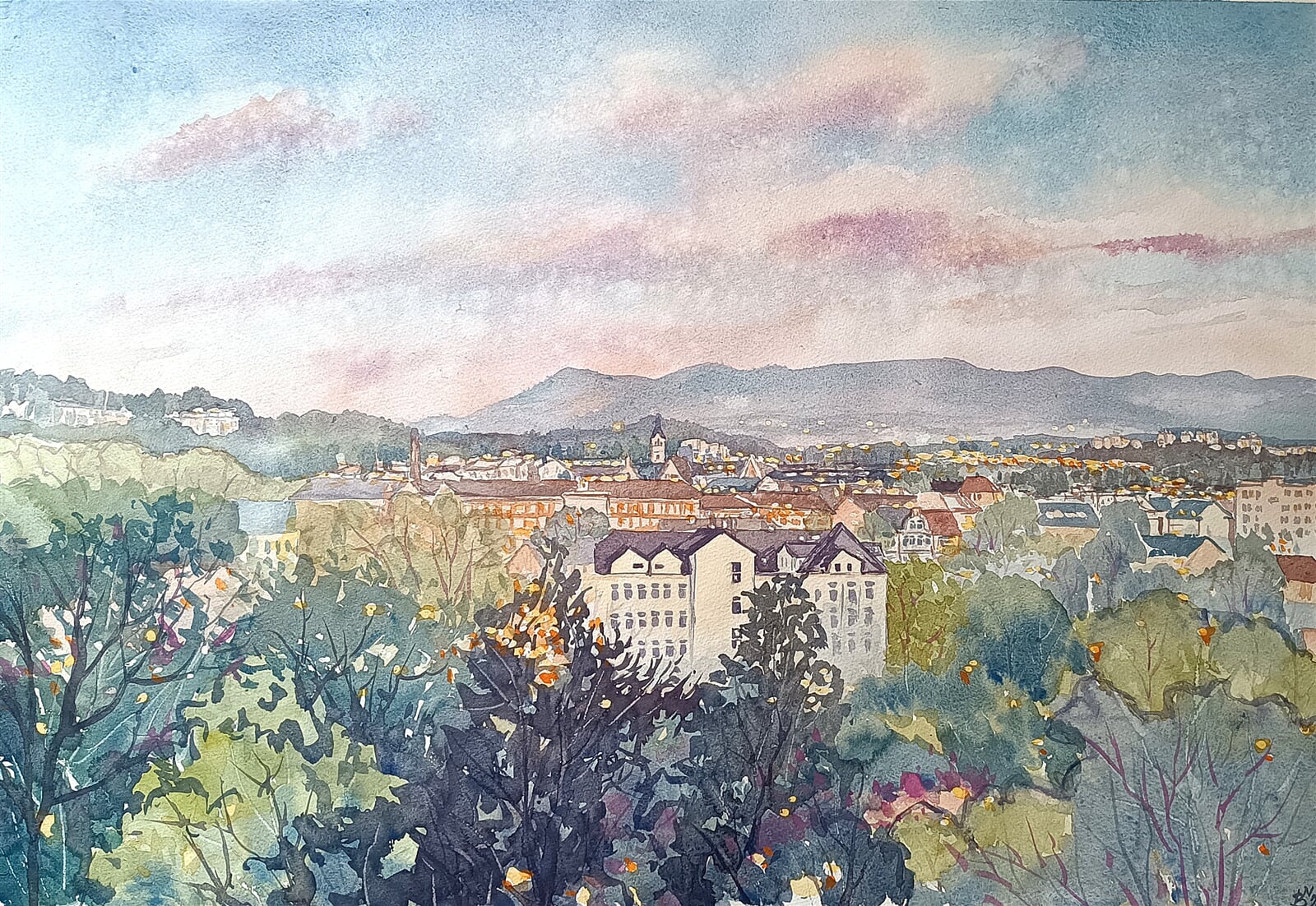 Blažena Niemcová : Těšín, pohled z polské strany, 50 × 70 cm