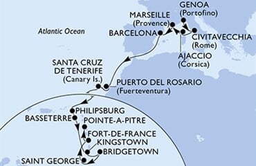 MSC Seaview - Itálie, Francie, Španělsko, Nizozemské Antily, Sv.Kryštof a Nevis, ... (z Janova)