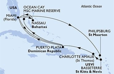 MSC Seashore - USA, Nizozemské Antily, Sv.Kryštof a Nevis, Panenské o. (americké), Dominikán.rep., ... (z Miami)
