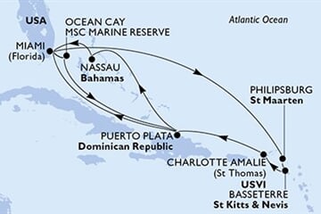 MSC Seashore - USA, Bahamy, Dominikán.rep., Nizozemské Antily, Sv.Kryštof a Nevis, ... (z Miami)
