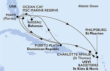 MSC Seashore - USA, Bahamy, Dominikán.rep., Nizozemské Antily, Sv.Kryštof a Nevis, ... (z Miami)