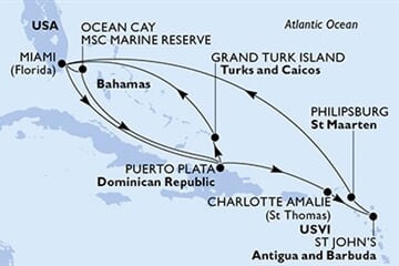 MSC SEASHORE - Amerikai Egyesült Államok, Dominikai Köztársaság, Amerikai Egyesült Államok, Antigua és Barbuda, Holland Antillák, ... (a Miami-ből)