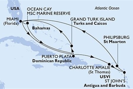 MSC SEASHORE - USA, Dominikán.rep., Panenské o. (americké), Antigua a Barbuda, Nizozemské Antily, ... (z Miami)