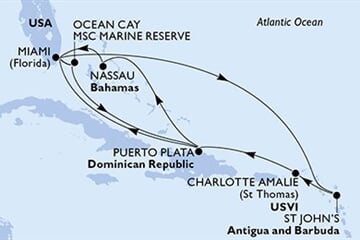 MSC SEASHORE - USA, Antigua a Barbuda, Panenské o. (americké), Dominikán.rep., Bahamy (z Miami)
