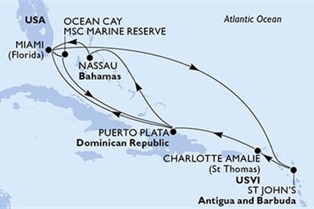 MSC SEASHORE - USA, Antigua a Barbuda, Panenské o. (americké), Dominikán.rep., Bahamy (z Miami)