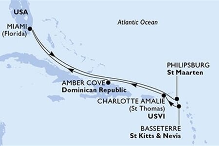 MSC SEASHORE - USA, Nizozemské Antily, Sv.Kryštof a Nevis, Panenské o. (americké), Dominikán.rep. (z Miami)