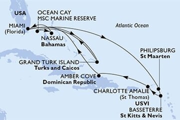 MSC SEASHORE - USA, Nizozemské Antily, Sv.Kryštof a Nevis, Panenské o. (americké), Dominikán.rep., ... (z Miami)